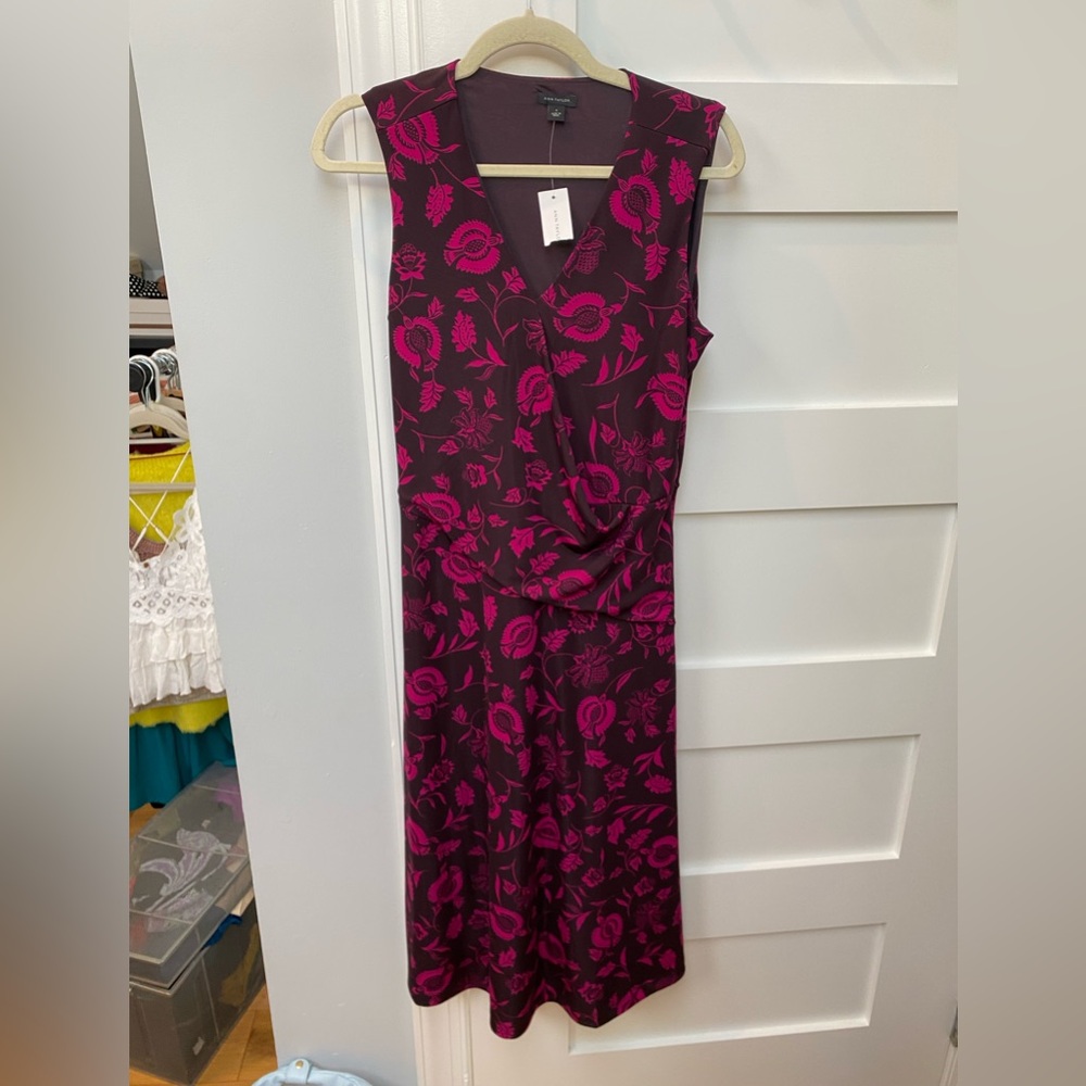 Ann Taylor Pink and Burgundy Floral Dress (Size M) - Picture 3 of 7